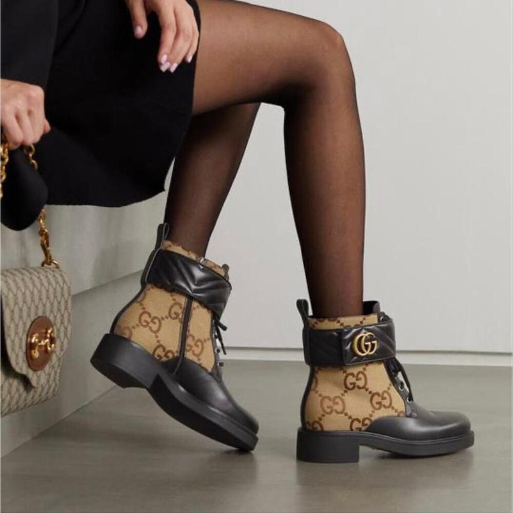 GUCCI Marmont GG logo canvas leather ankle boots - Picture 2 of 4